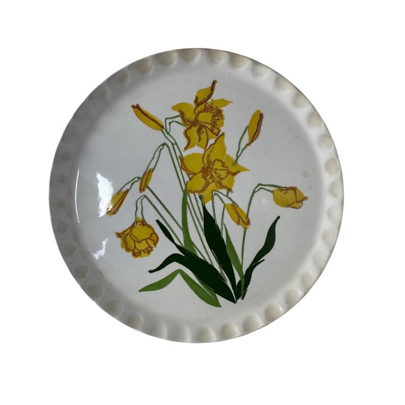Vintage Floral Plate Yellow Daffodils‎ Flower Decorative Plate Tray Round - Picture 1 of 7